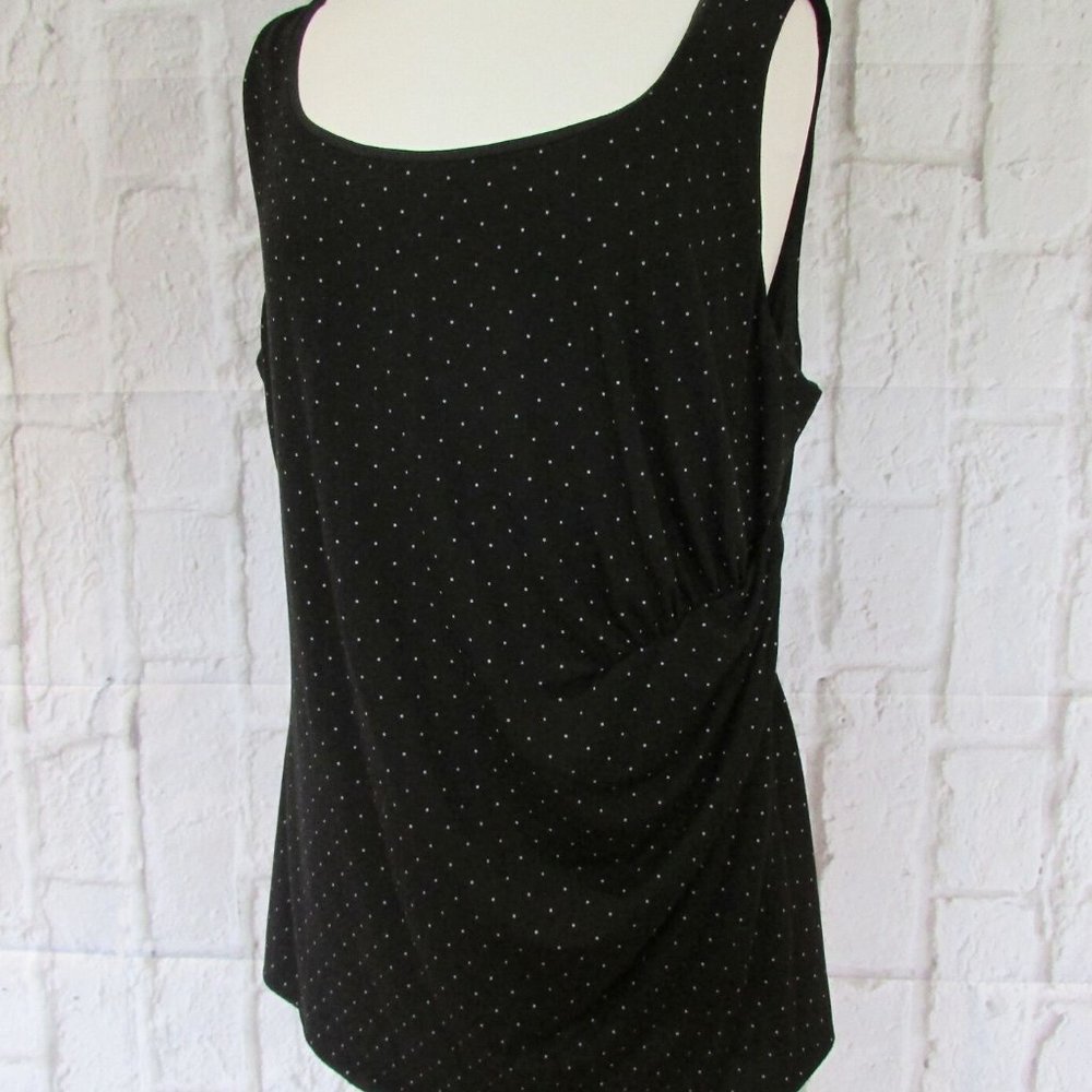 Torrid Black Polka Dot Stretchy Lined Top with Draped Front size 6
